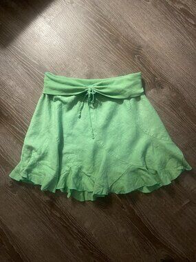 Vintage Y2K Bebe linen foldover bow tie trumpet ruffle fit & flare mini-to-midi